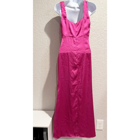 princess polly | lynsey fuchia silky summer leg slit midi dress sz 4 - Picture 6 of 10